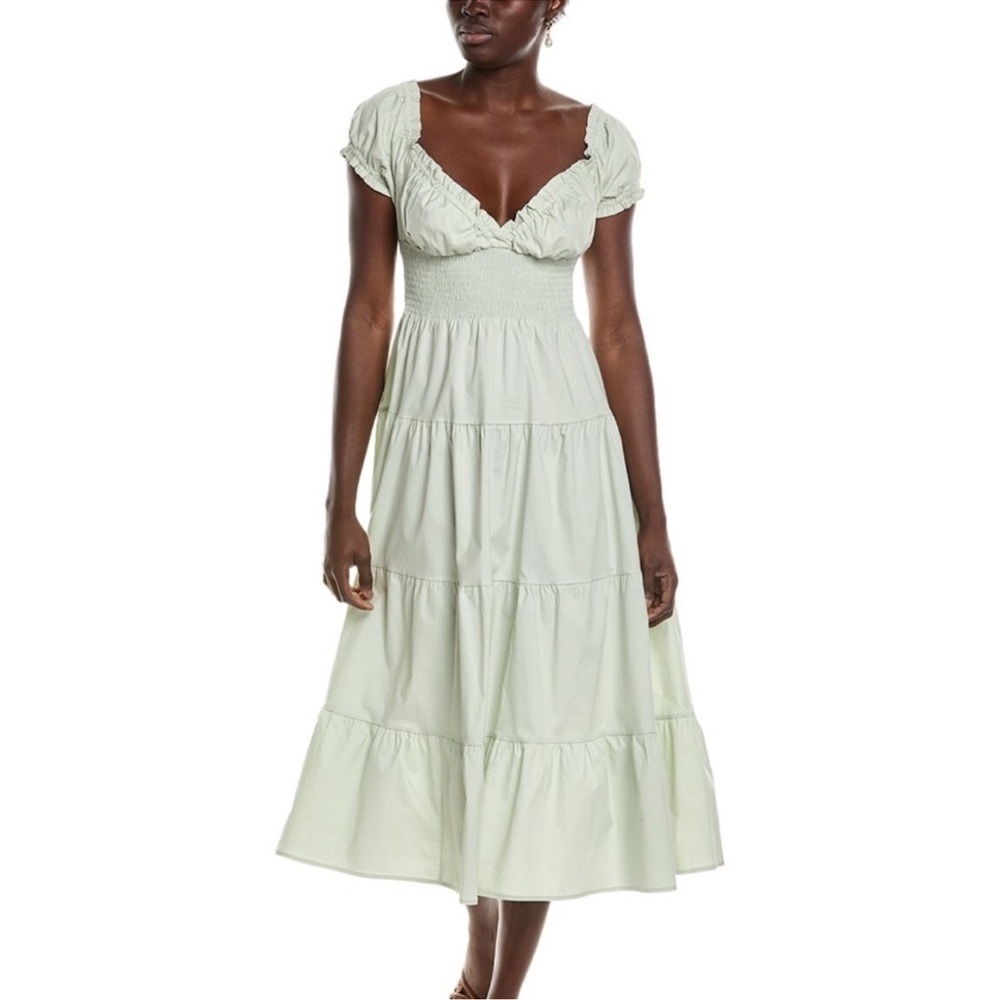 Weworewhat Puff Sleeves Babydoll Midi Length Dress Cotton Sage Green Size Large